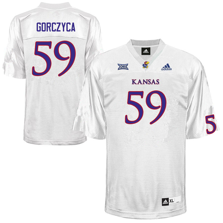Men #59 Nolan Gorczyca Kansas Jayhawks College Football Jerseys Sale-White - Click Image to Close